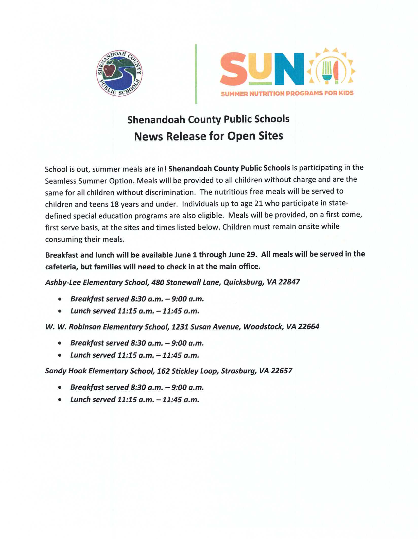 SCPS Participating in Seamless Summer Option to Provide Meals to Kids